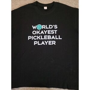 Funny Pickleball "World's Okayest Pickleball Player" Graphic T-Shirt Black Large